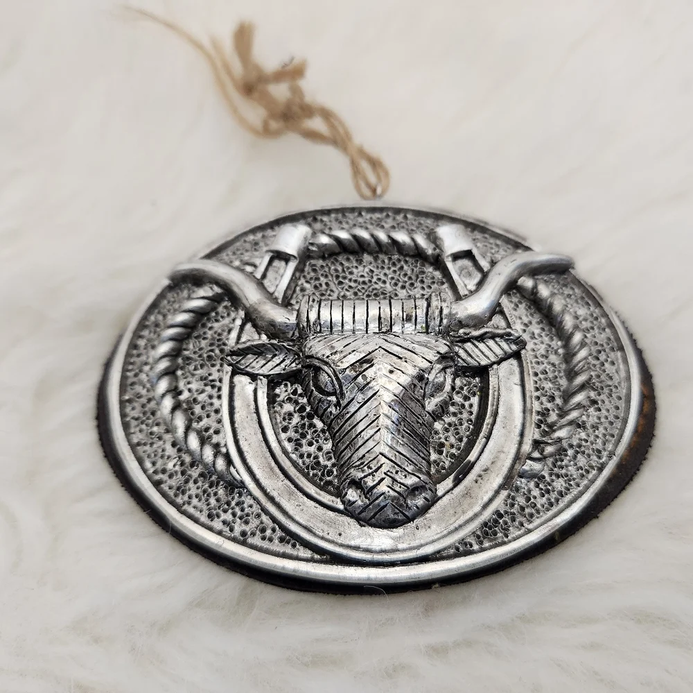 Longhorn Cattle Bull Metal Christmas Ornament Western